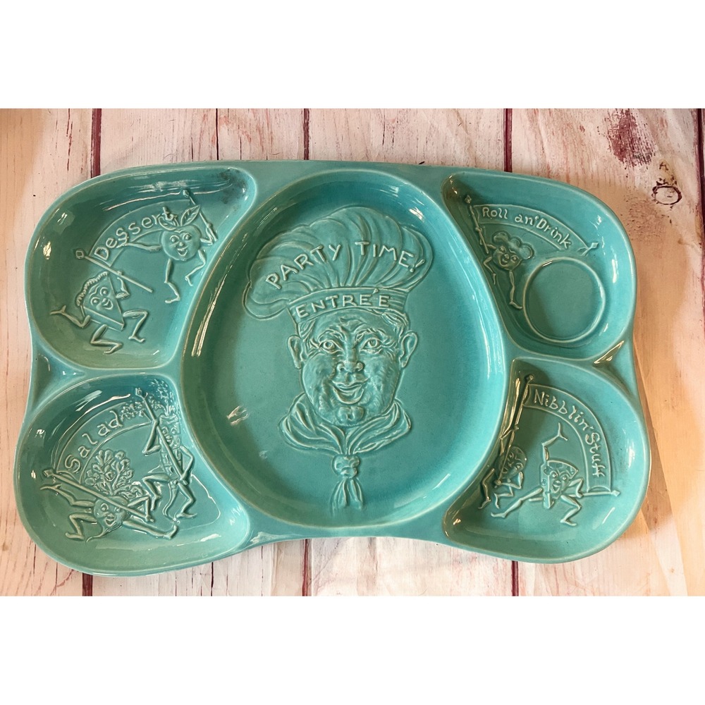 Vintage Maddux of California 3011 Turquoise Divided Party Platter TV Tray USA